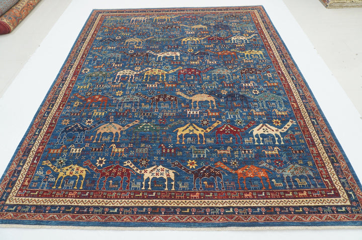 8x10 Blue Animal Gabbeh Tribal Afghan Hand knotted Rug - Yildiz Rugs