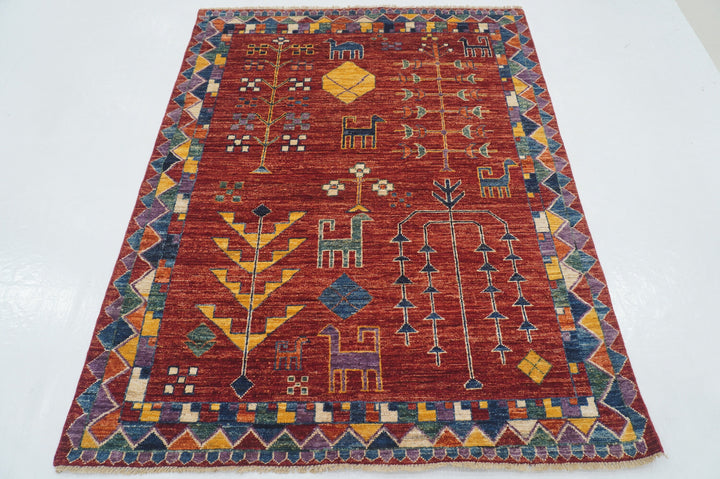 Red 5x7 Gabbeh Afghan Hand knotted Rug - Yildiz Rugs