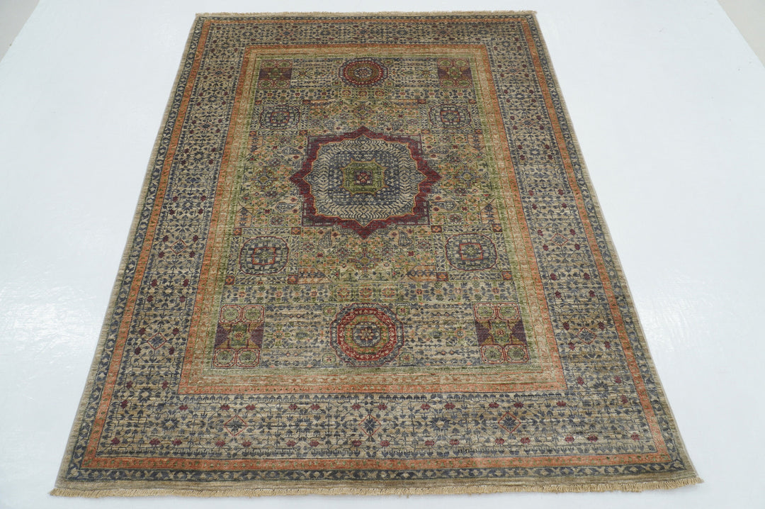 5x7 Taupe Beige Mamluk Turkish Hand knotted Geometric Medallion Rug - Yildiz Rugs