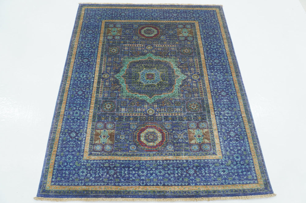 4'6" x 5'6" Blue Mamluk Hand knotted Turkish Rug - Yildiz Rugs