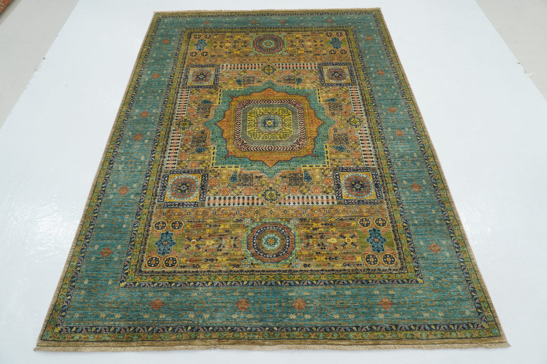 6x8 Taupe Beige Mamluk Turkish Hand Knotted Geometric Medallion Rug - Yildiz Rugs