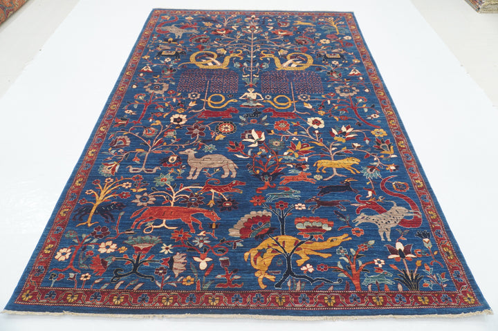 6x9 Navy Blue Tribal Afghan Nomad Gabbeh Hand Knotted Animal Rug - Yildiz Rugs