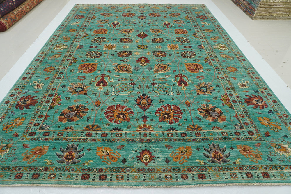 9x12 Turquoise Blue Waziri Afghan Hand knotted Oriental Rug - Yildiz Rugs