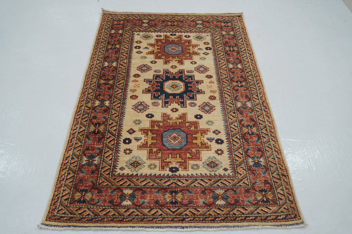 4x6 Beige Vintage Shirvan Afghan Hand knotted Geometric Rug - Yildiz Rugs