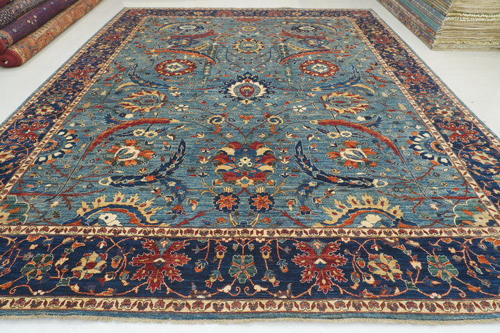 12x15 Blue Sickle Leaf Afghan Hand knotted Oriental Rug - Yildiz Rugs