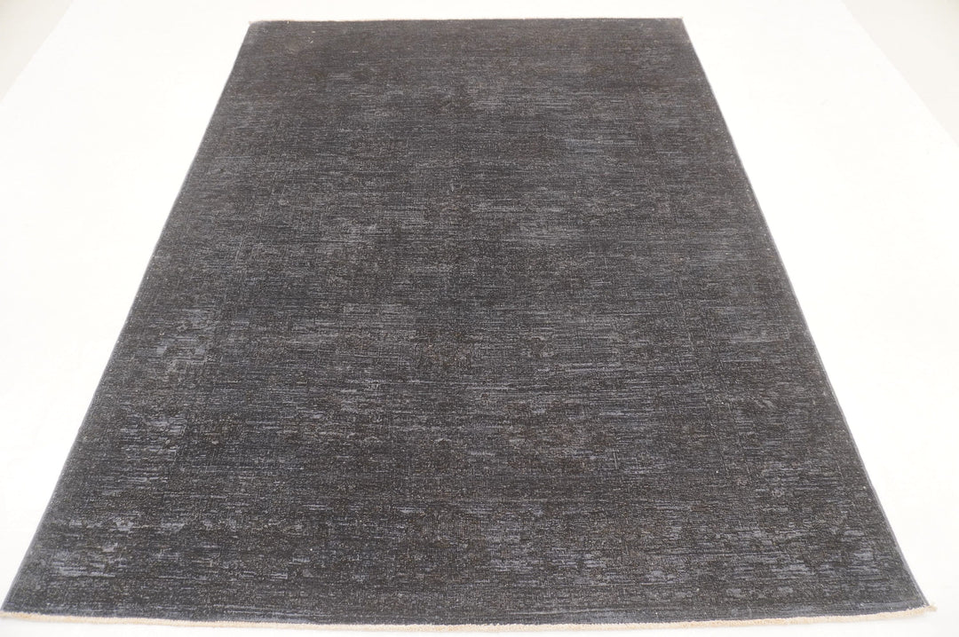 6x7 Charcoal Gray Overdyed Turkish Oushak Hand knotted Rug - Yildiz Rugs