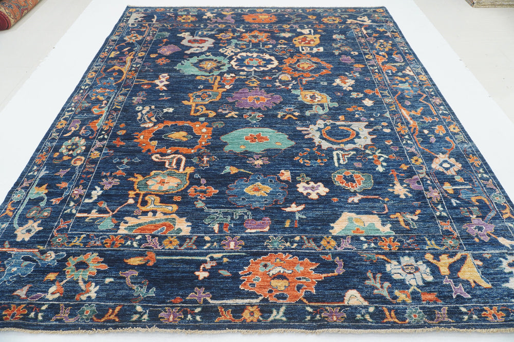 8x10 Navy Blue Turkish Oushak Hand knotted Oriental Rug - Yildiz Rugs