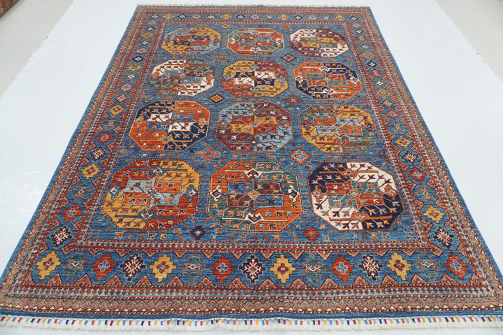 7x8 Blue Ersari Turkmen Afghan hand knotted Oriental Rug - Yildiz Rugs