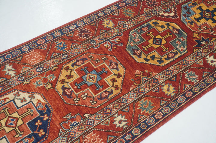 8 ft Red Ersari Turkmen Afghan Hand knotted Oriental Runner Rug - Yildiz Rugs