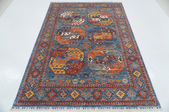 5x7 Blue Ersari Turkmen Afghan hand knotted Tribal Rug - Yildiz Rugs