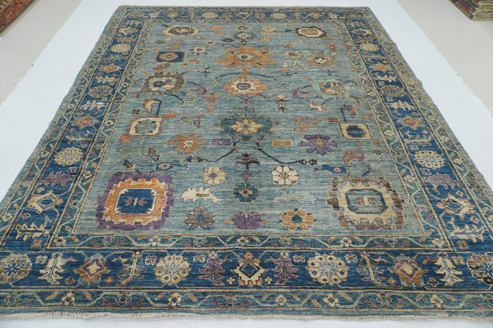 8x9 Muted Blue Turkish Oushak Hand knotted Oriental Rug - Yildiz Rugs