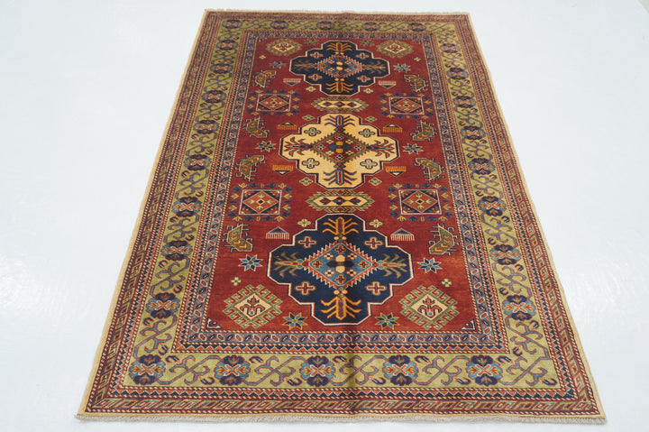 4x6 Red Afghan Shirvan Vintage Caucasian Hand knotted Rug - Yildiz Rugs