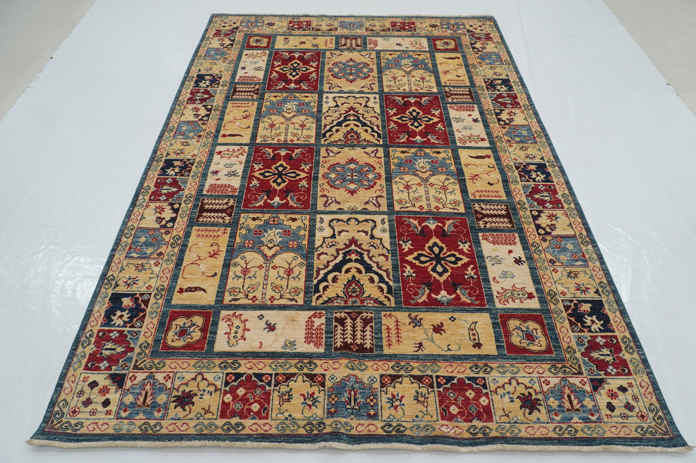 6x8 Blue Vintage Bakhtiari Afghan Hand Knotted Oriental Rug - Yildiz Rugs