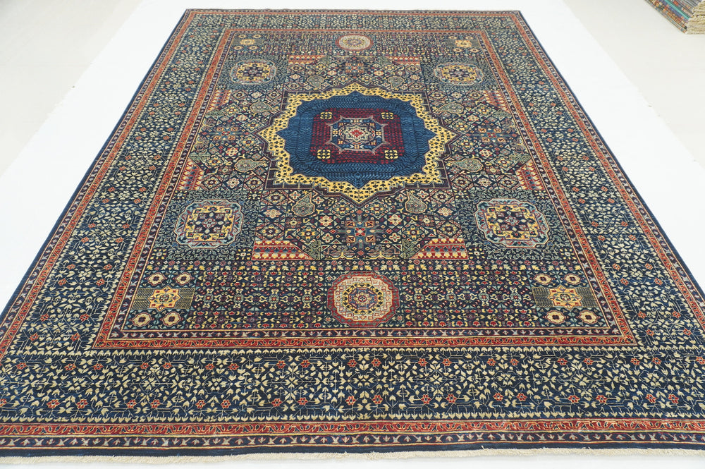 8x10 Navy Blue Turkish Mamluk Hand knotted Medallion Rug - Yildiz Rugs