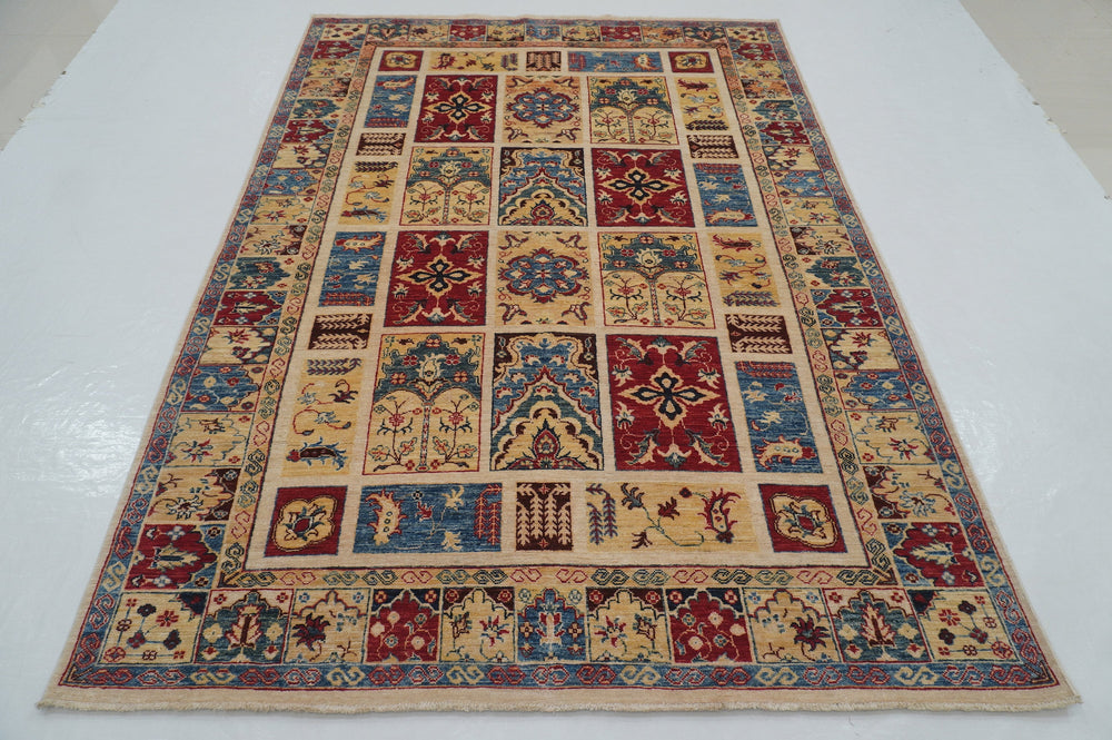 6x8 Beige Vintage Bakhtiari Afghan Oriental Rug - Yildiz Rugs