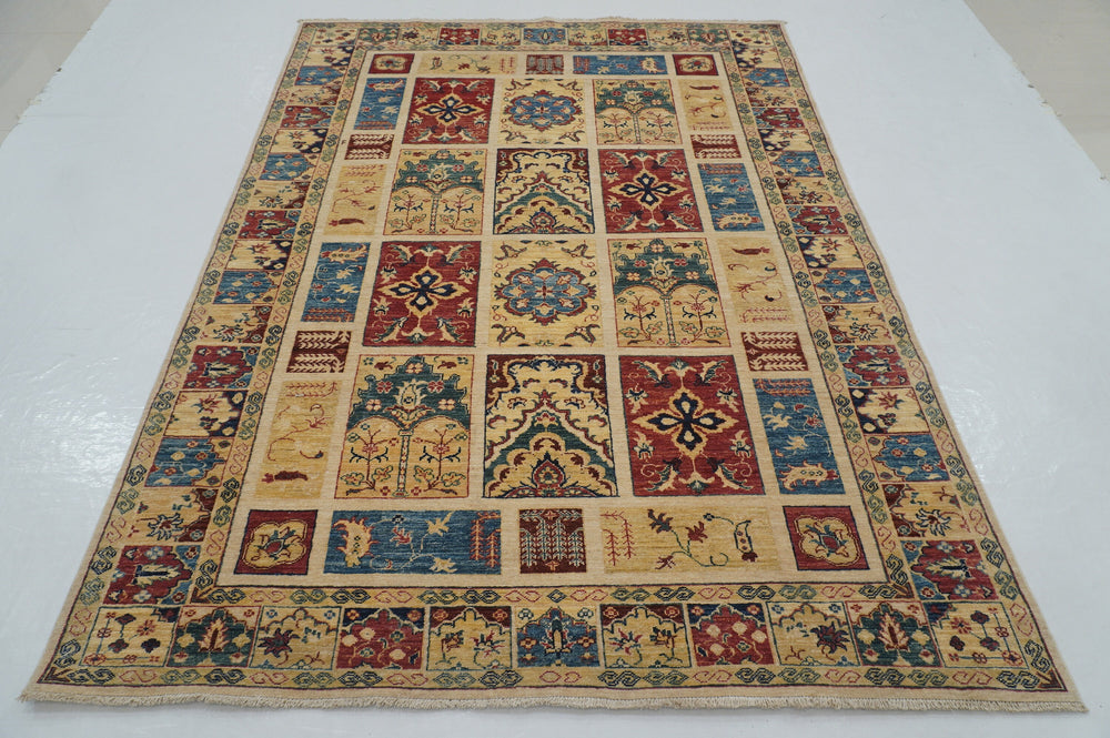 6x8 Beige Vintage Bakhtiari Afghan Oriental Rug - Yildiz Rugs