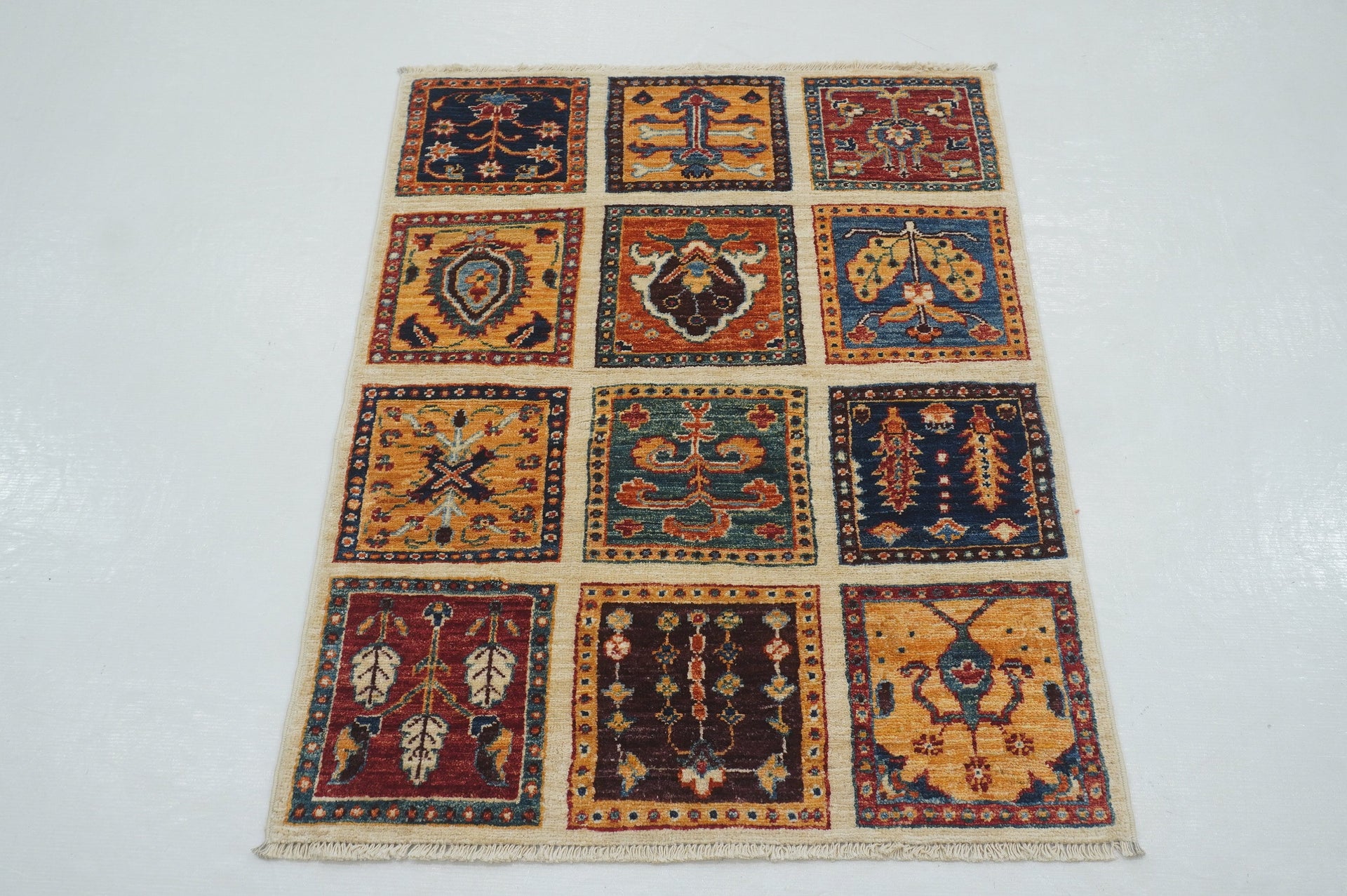 2x3 Beige Bakhtiari Afghan Hand knotted small Accent rug - Yildiz Rugs