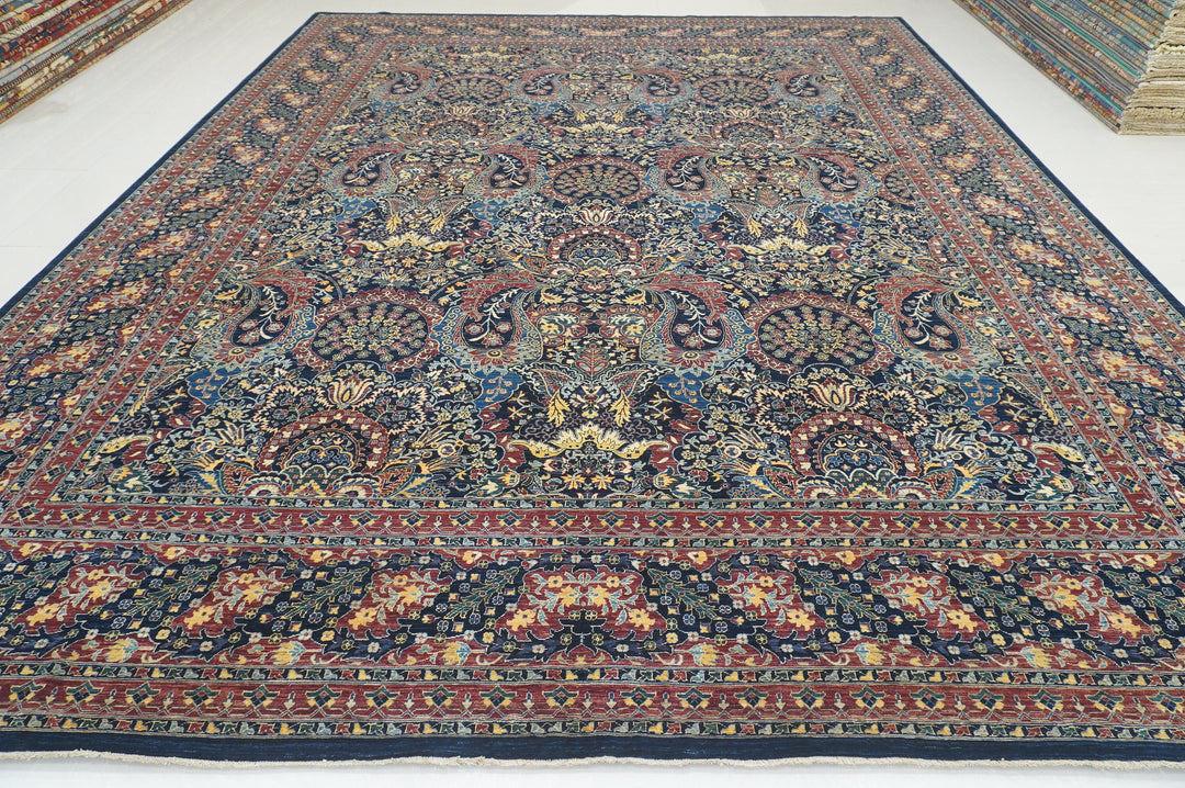 12x15 Navy Blue Turkish Hereke Hand knotted Oriental Rug - Yildiz Rugs