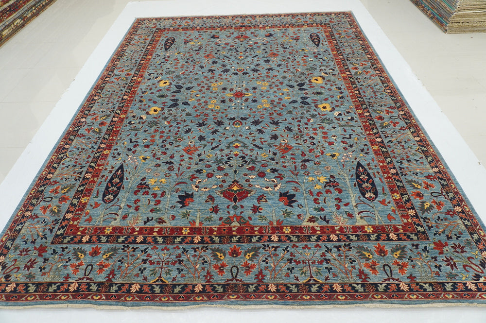 9x12 Blue Tree of Life Kashmir Afghan Hand knotted Rug - Yildiz Rugs