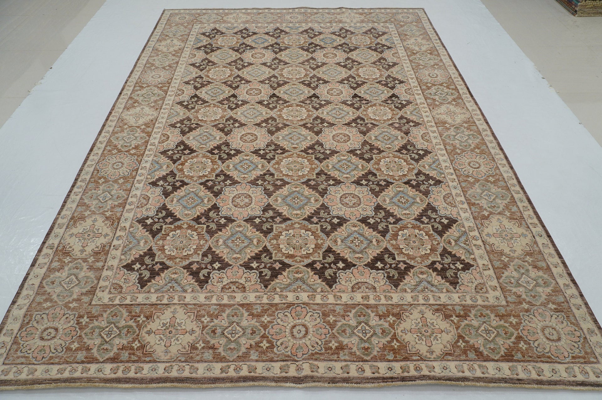 7x10 Brown Vintage Tabriz Afghan Hand Knotted Oriental Geometric Rug - Yildiz Rugs
