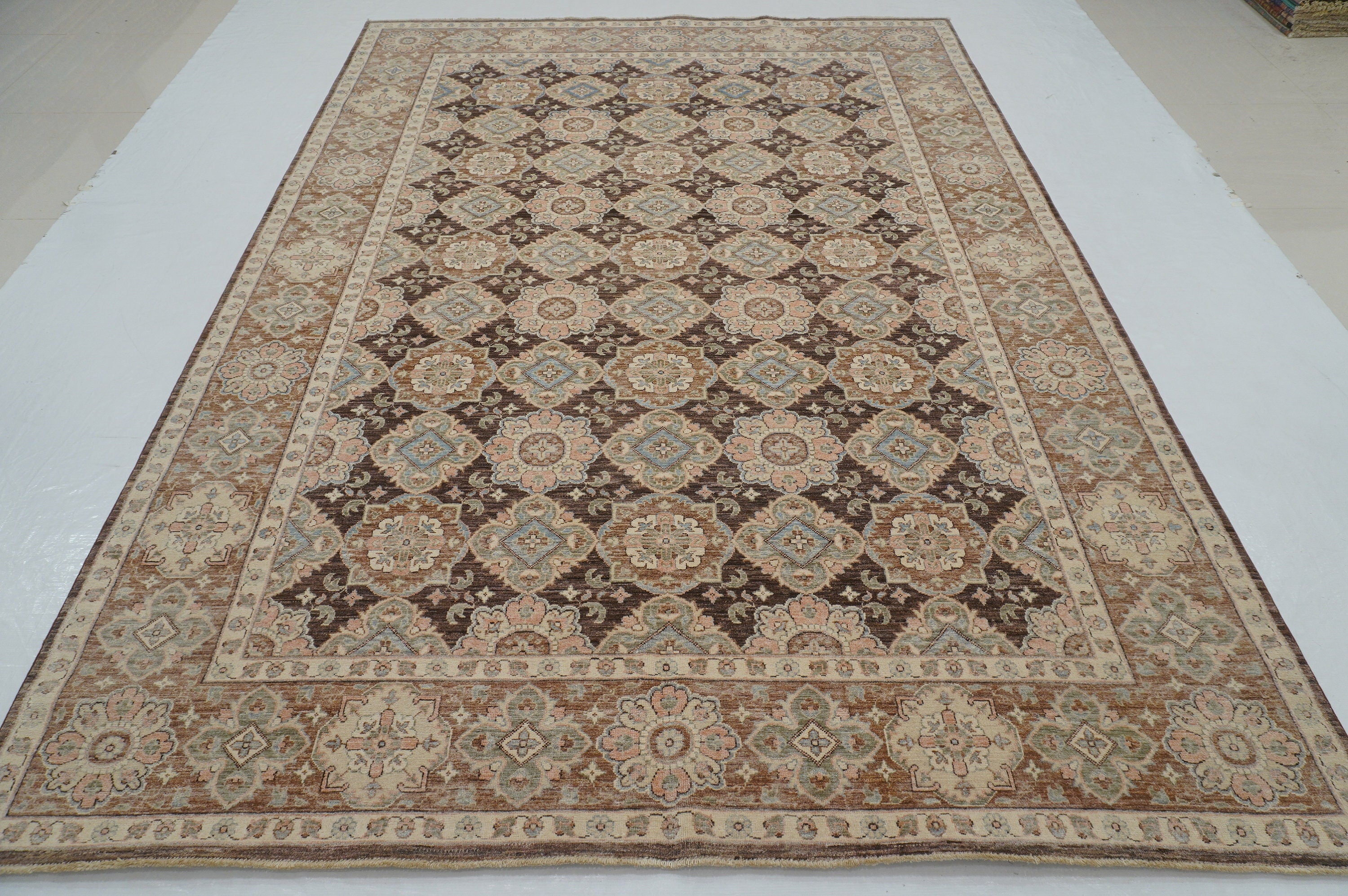 7x10 Brown Vintage Tabriz Afghan Hand Knotted Oriental Geometric Rug - Yildiz Rugs