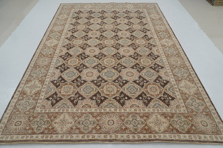 7x10 Brown Vintage Tabriz Afghan Hand Knotted Oriental Geometric Rug - Yildiz Rugs