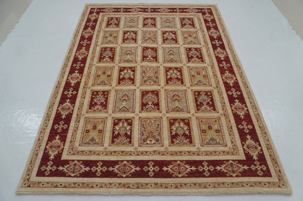 6x8 Beige Red Vintage Bakhtiari Afghan Hand Knotted Oriental Rug - Yildiz Rugs