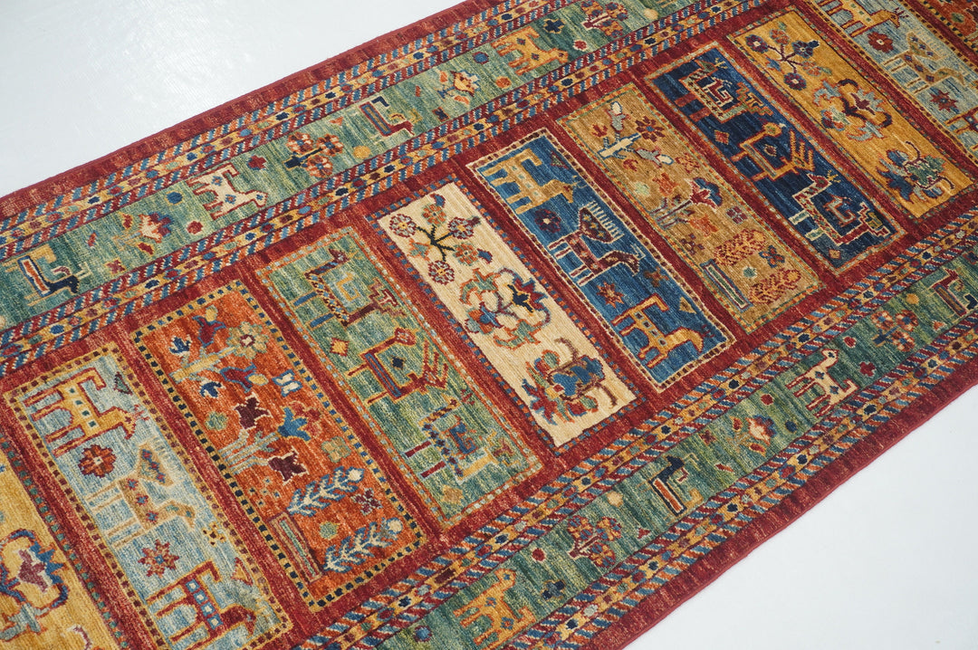 19 Ft Red Gabbeh Tribal Animal Afghan Hand knotted long Runner Rug - Yildiz Rugs