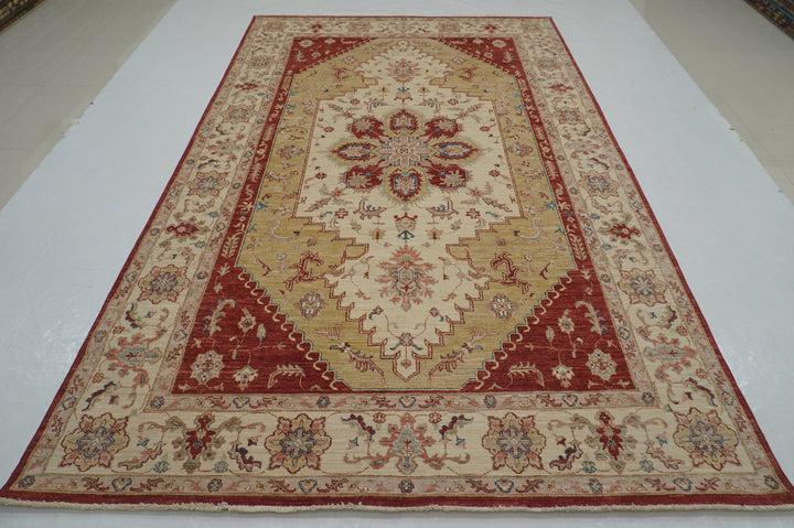 7x10 Beige Vintage Serapi Afghan Hand Knotted Oriental Rug - Yildiz Rugs