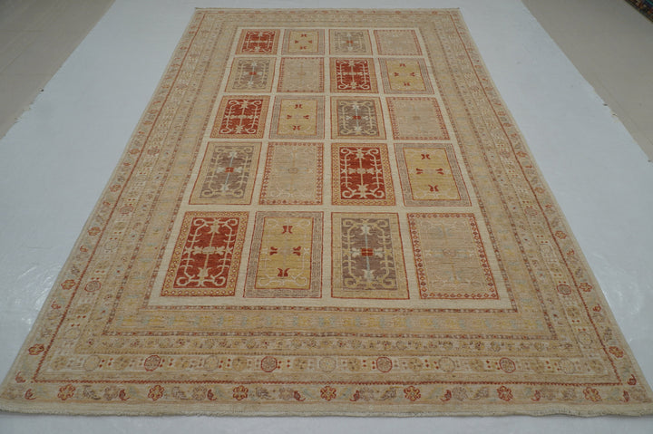 7x10 Beige Vintage Bakhtiari Afghan Hand Knotted Oriental Rug - Yildiz Rugs