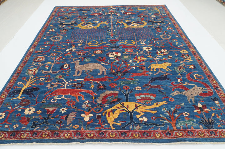 8x10 Navy Blue Nomadic Gabbeh Tribal Afghan Hand Knotted Dragon Rug - Yildiz Rugs