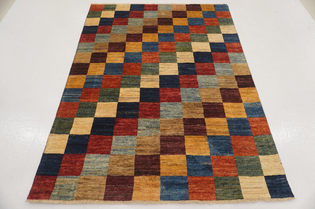 5x7 Multicolor Checkered Box Afghan Hand knotted check Rug - Yildiz Rugs