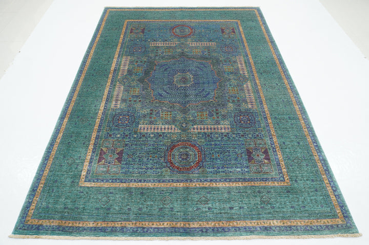 6x8 Blue Green Mamluk Turkish Hand Knotted Medallion Rug - Yildiz Rugs