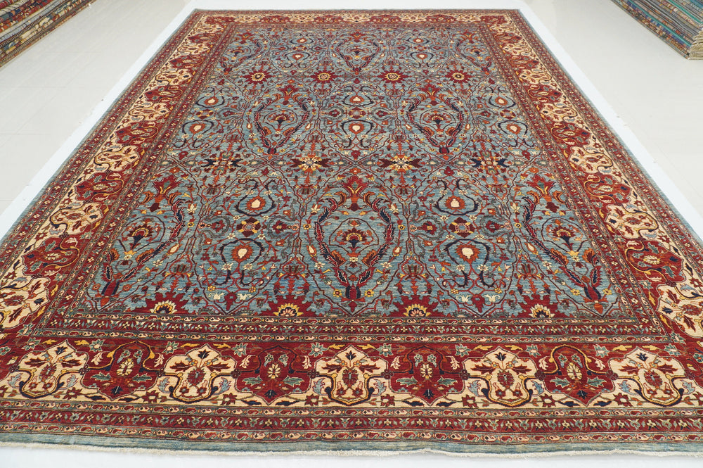 10x13 Blue Afghan Farahan Hand knotted Oriental Rug - Yildiz Rugs